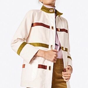 Tory Burch Vintage-Style Cream
Jacket with Green & Brown Size 2 - Brass Hardware